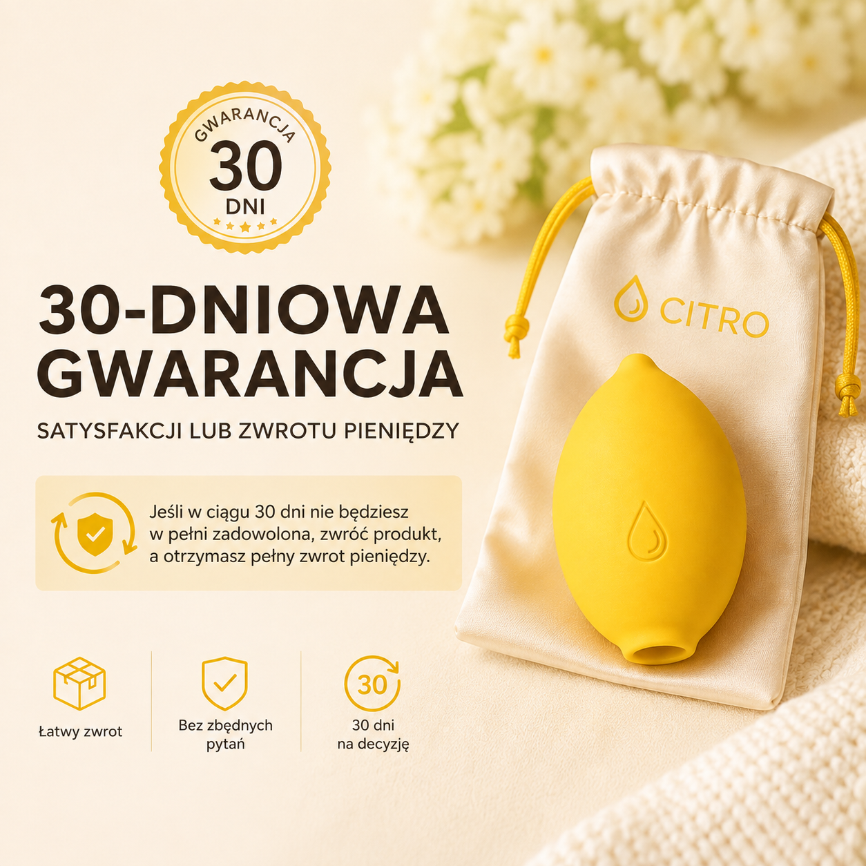 Grafika: 30-dniowa gwarancja satysfakcji lub zwrotu pieniędzy